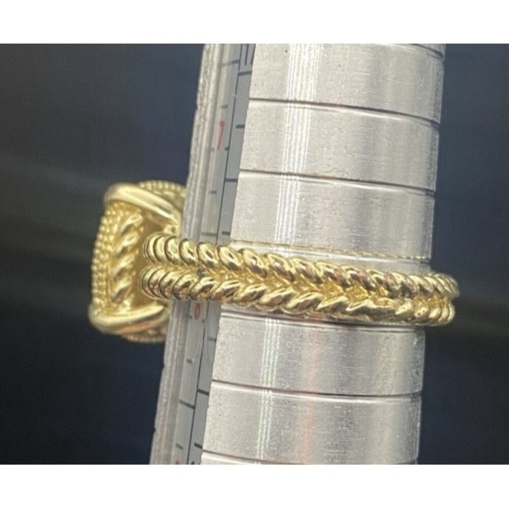Square Cushion Pave CZ Ring Size 8 Yellow Gold Tone Designer Style Rope Detail - Picture 4 of 11